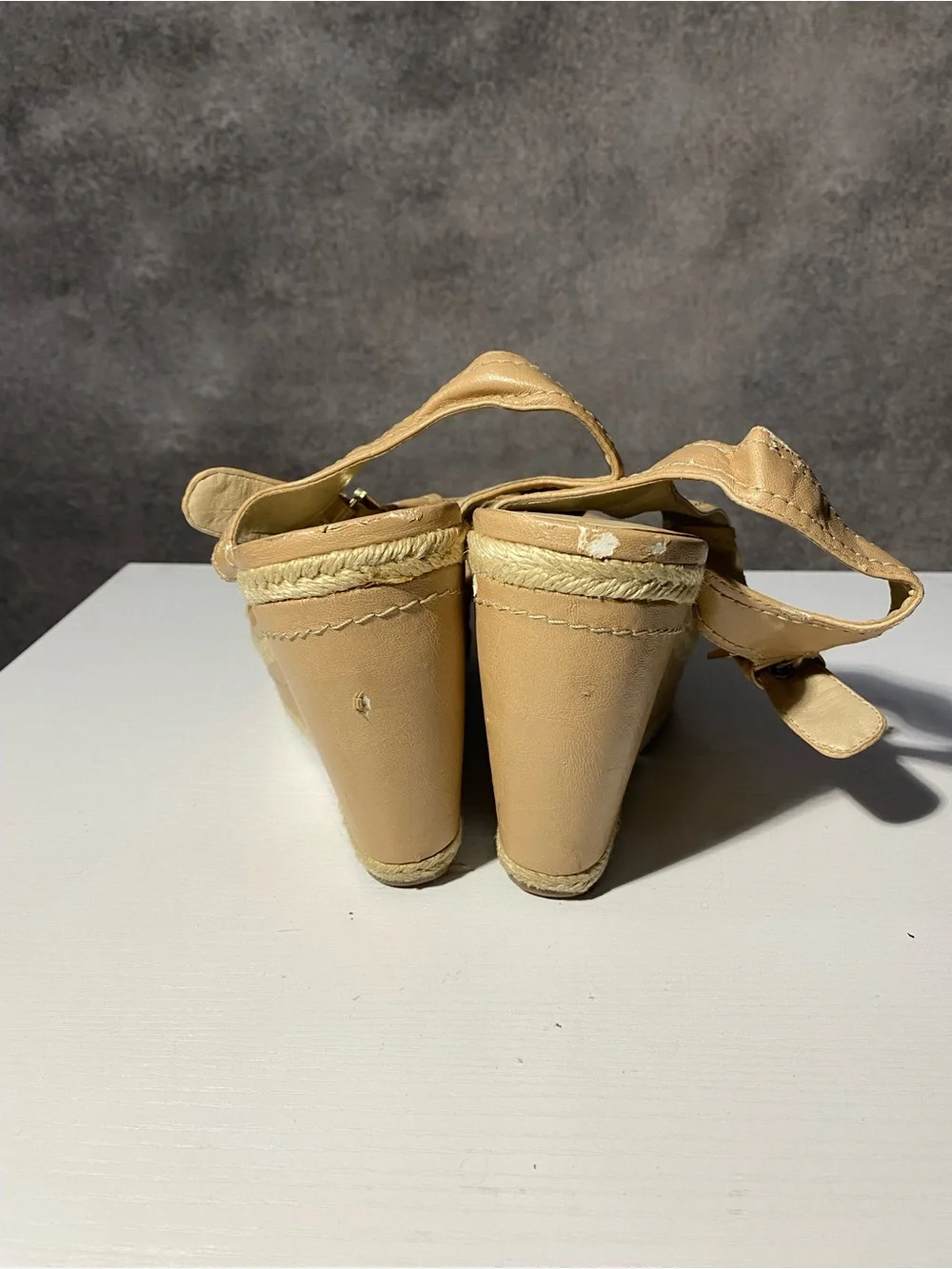 Franco Sarto Women's Wedge Sandals Size 10M Beige Tan Strappy Espadrille Flaws
